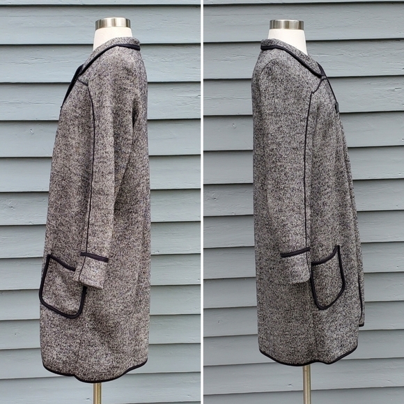 Red Valentino Mod Marled Heathered Gray Tweed Wool Blend Longline Peacoat Trench - Picture 2 of 6